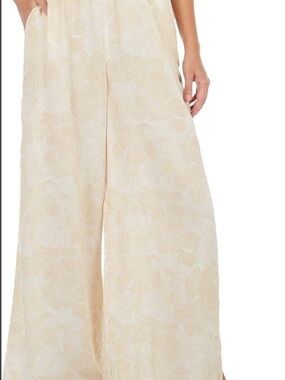 Roxy Wide-Leg Floral Print Pants in Cream and White